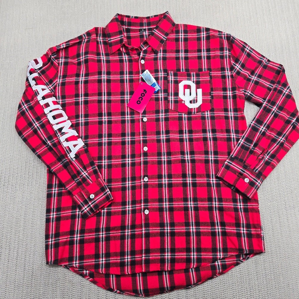 FOCO Oklahoma Sooners Shirt Mens Small Red Long Sleeve Button Up SEC Football